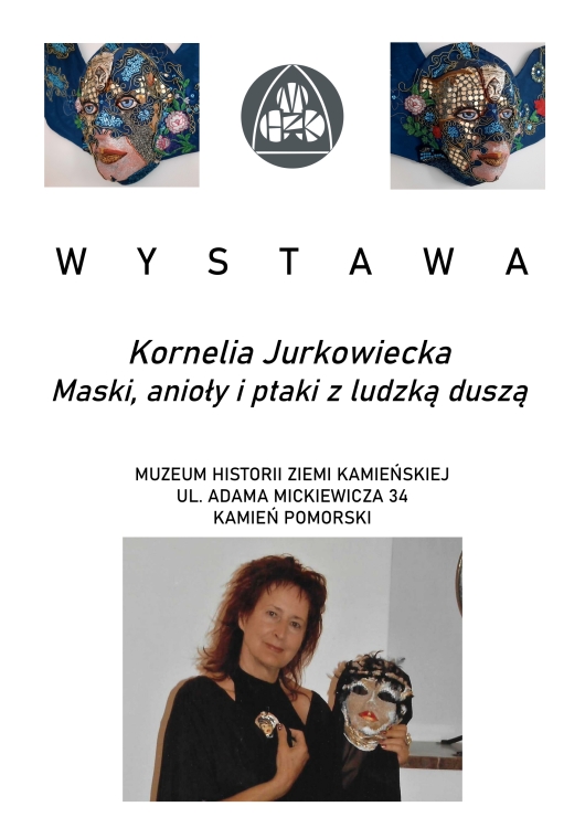 Plakat wystawy "Kornelia Jurkowiecka. Maski, anioły i ptaki z ludzką duszą"